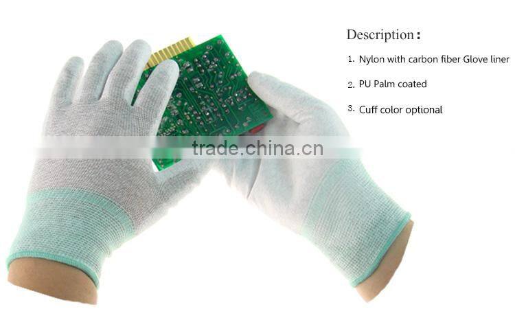 Factory Wholesale ESD / Anti Static Carbon Fiber PU Safety Work Gloves