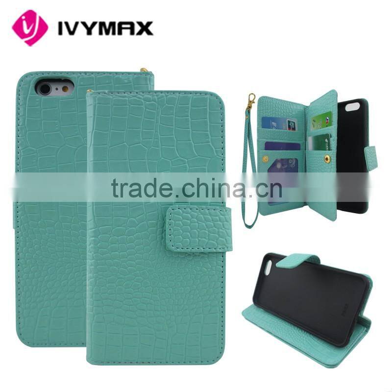 Free Samples Alligator Pattern PU Leather Flip Cover Wallet Case with smart texture finish For iphone 6