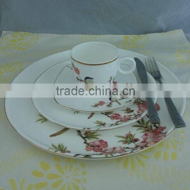 gold rim with decal 16PCS round shape dinner set 12.5"/9" plates 300ml cup ceramic bone china dinner sets