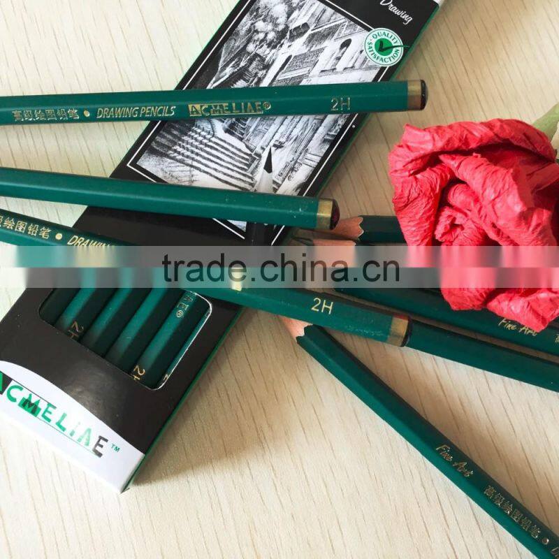 7" hexagonal shape drawing 2H pencil with dipped end, EN71