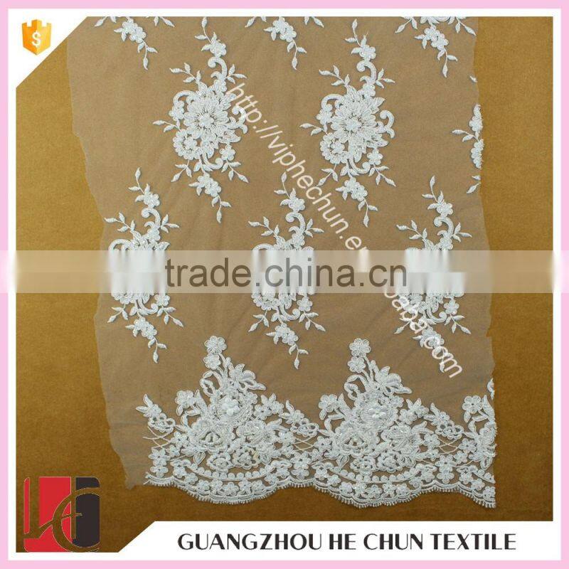 HC-6317-1 Hechun International Shopping Pure White Chiffon Flower African Handcut Bridal Lace Fabric