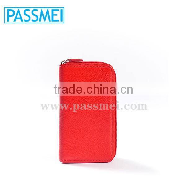 Top Quality Leather RFID Blocking Women Zipper Red Checkbook Wallet