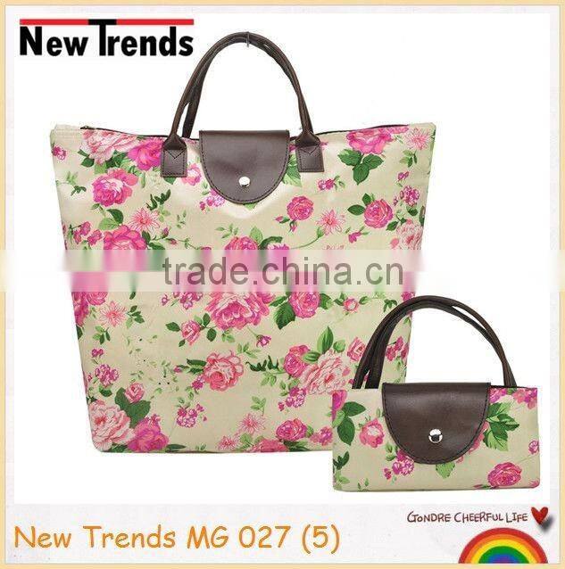 Black combo flora printing dumplings bag shoulder bag folding bag beach bag