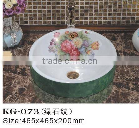 KG-073 Above counter mounted green color cabinet basin ceramic