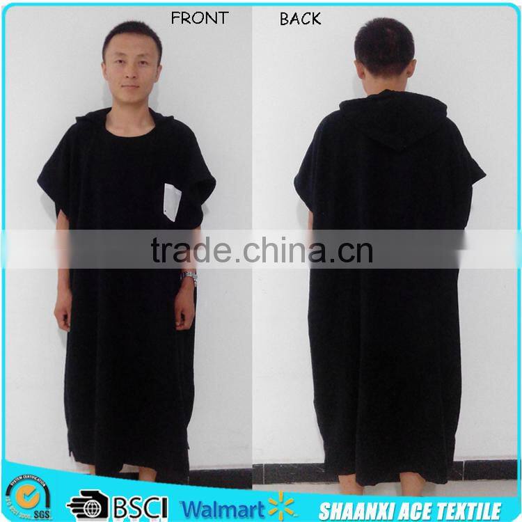 100% cotton black color L size custom robe towel woven terry adult poncho towel hooded