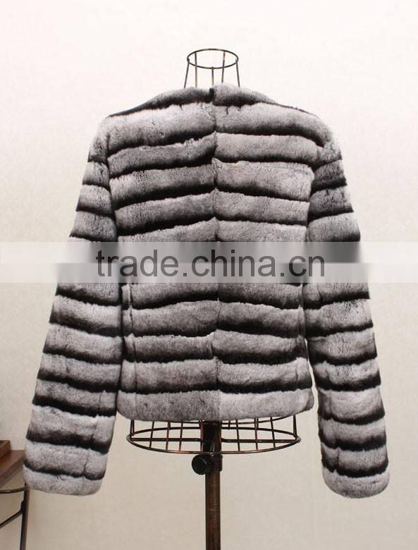 Luxurious Real Chinchilla Rex Rabbit Fur Coat For Sexy Women / Long Fur Overcoat