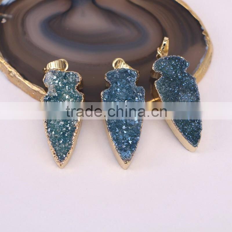 Titanium Agate Quartz Stone Pendant, Gold Plated edged Arrow Gem stone Pendant, For Jewelry Making