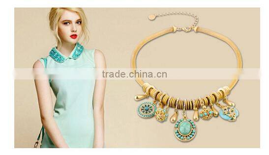 Red Blue Resin Stone Vintage Choker Pendant Statement Necklace Women Necklaces & Pendants Fashion Necklaces for Women 2014