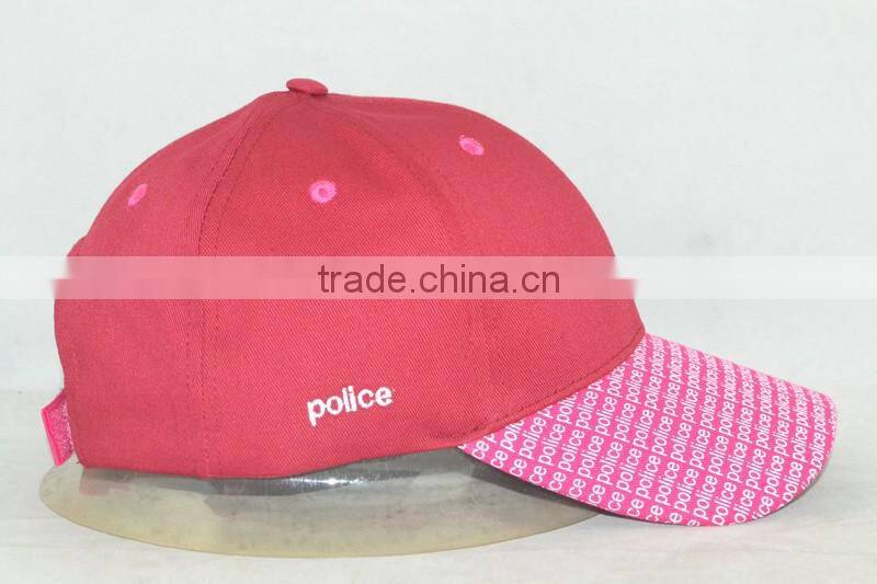 Guangzhou hat factory professional custom 6 panel / 100% cotton/pink/brim printing/baseball cap