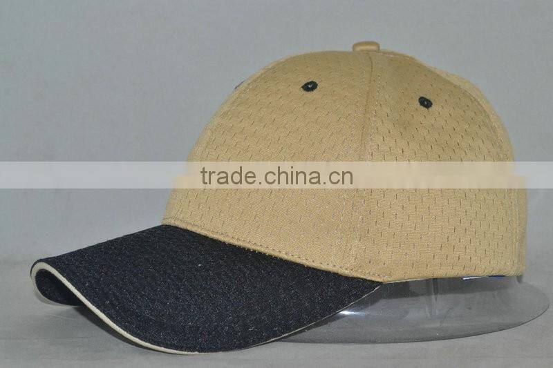 khaki mesh blank cap with black bill and khaki sandwich 6panels beseball cap