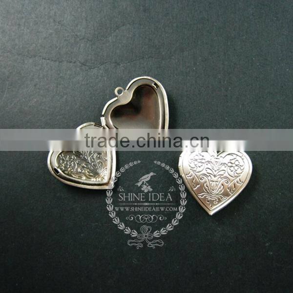 28mm vintage style antiqued silver flower engraved heart shape photo locket pendant charm DIY supplies 1133007