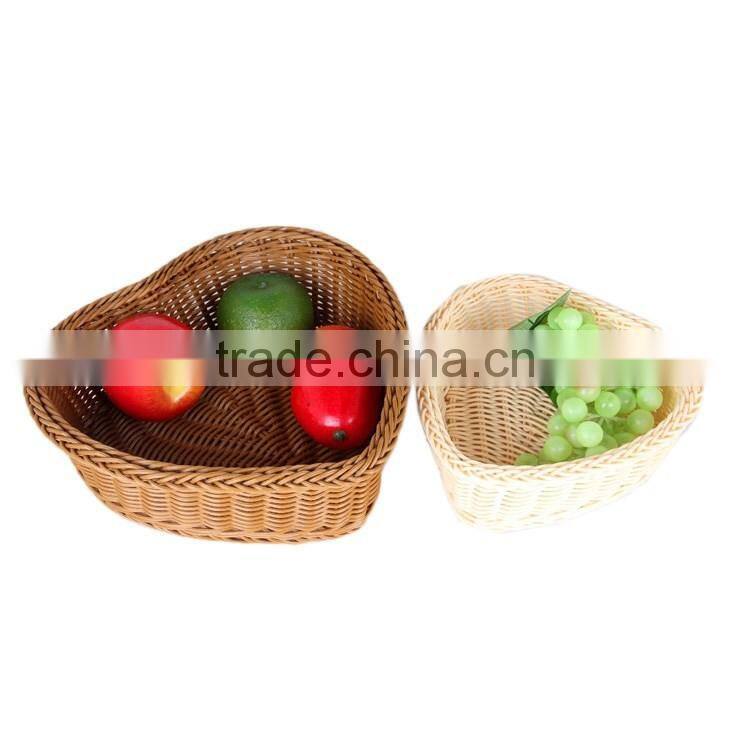 S&D Handmade poly rattan washable wicker durable heart shape empty storage basket for fruit vegetables gift and flower