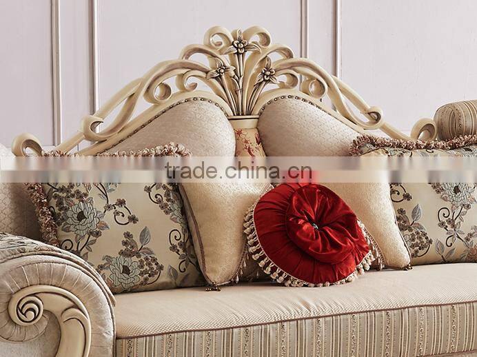 New classic living room furniture solid wood vase carving fabric corner sofa set