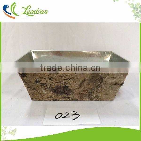 China supplier decoration wooden design outdoor garden metal bark flower pot for 2017 square metal bark flower pot
