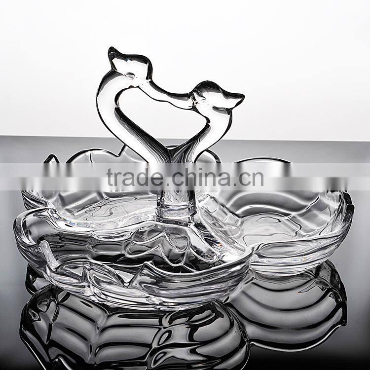 Swan shaped glass plate for candy,snacks,or home decoration,crystal glassware