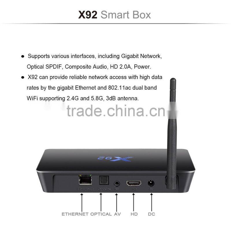 Latest Amlogic S912 64bit Octa-core 2G 16G X92 S912 android 6.0 marshmallow tv box
