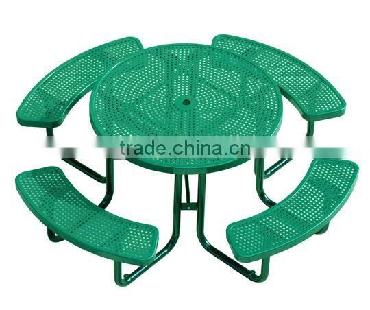 Perforated metal outdoor table and bench steel picnic table