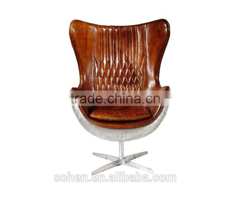 Fashionable genuine leather egg chair with aluminium back coating swivel bar chair/leisure chair/office chair