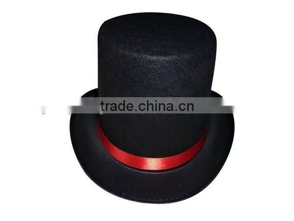 2017 new fashion products Victorian steampunk Vintage black felt slash top wool hat with red ribbon for gentlemen made in china