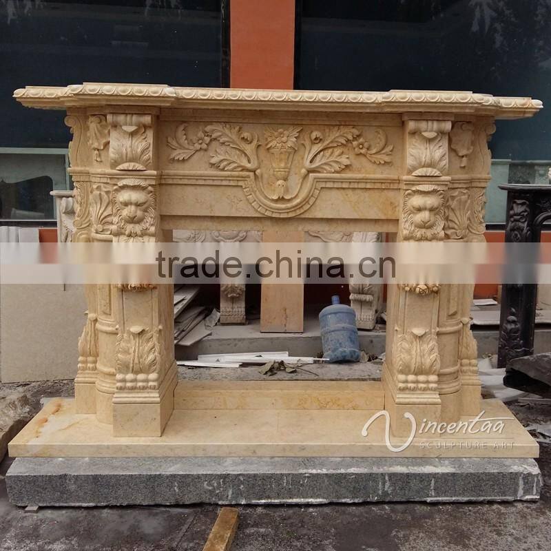 Beige travertine morden indoor used decoration marble fireplace mantel for sale
