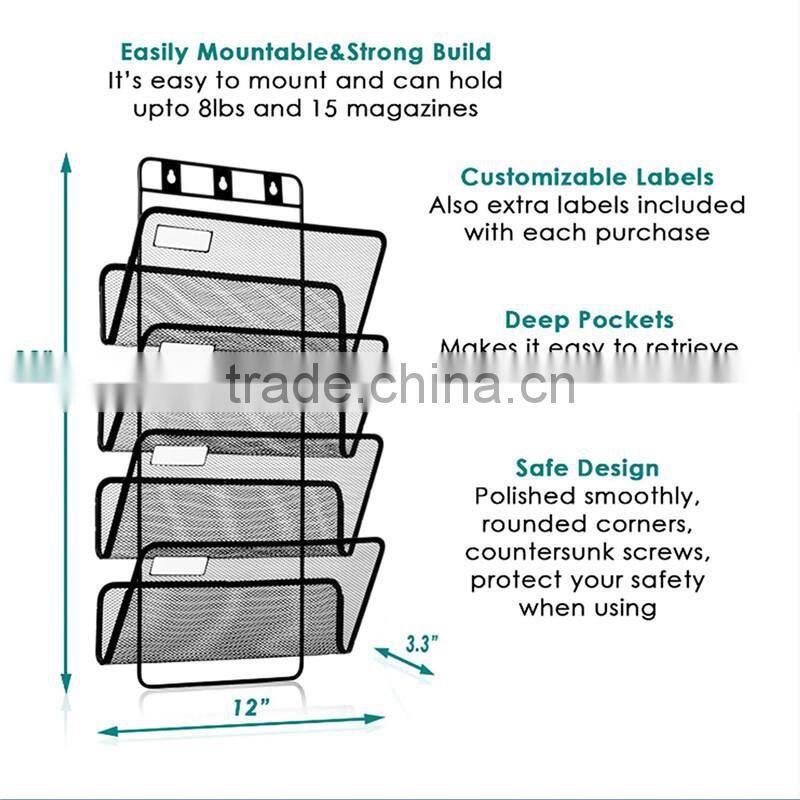 2017 Wholesale 4-Pocket Hanging Wall File Organizer, Folder Holder + Mounting Hardware + Labels