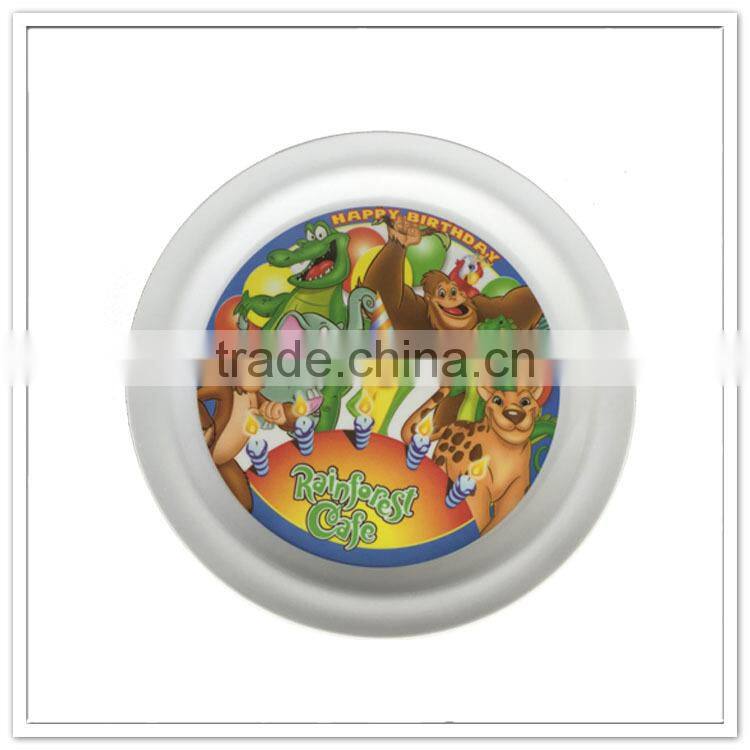 Wholesale melamine children's dinnerware rainforest animals cafe printing round custom kids plastic plate