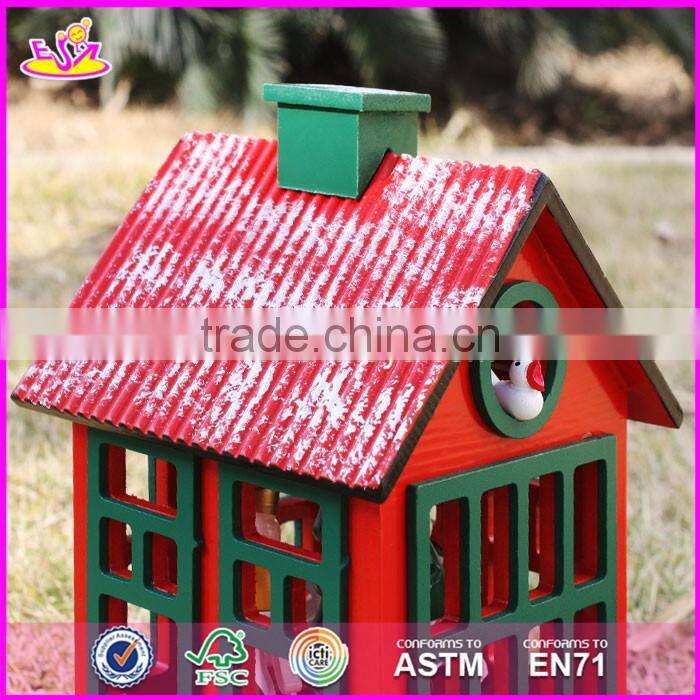 New design red house shape Christmas wooden music box W07B023B