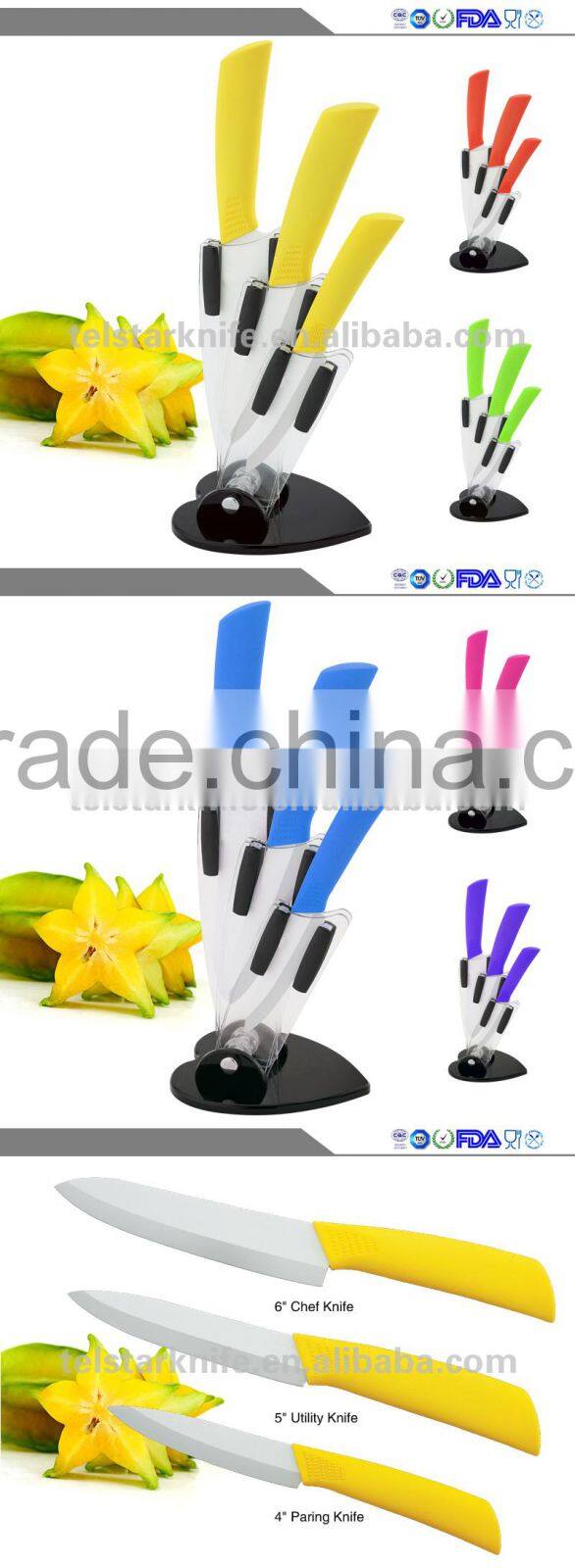 2015 New High Quality Bamboo Handle Ceramic Knife Blade Black Suit Exquisite Kitchen Knife With Holder