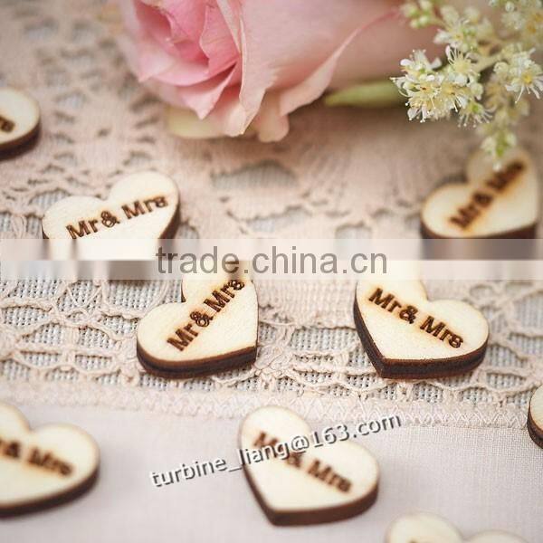 MR & MRS wooden sticker ,Wooden Heart Sticker for weddings
