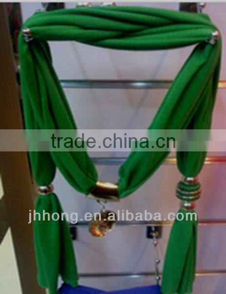 Single jersey green scarf with alloy beads pendants for girls/cloth decorations