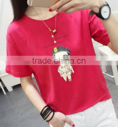 2016 New Fashion Style Summer Girl Student Popular Korean Star Commics Potrait Print Short Sleeve T- shirt