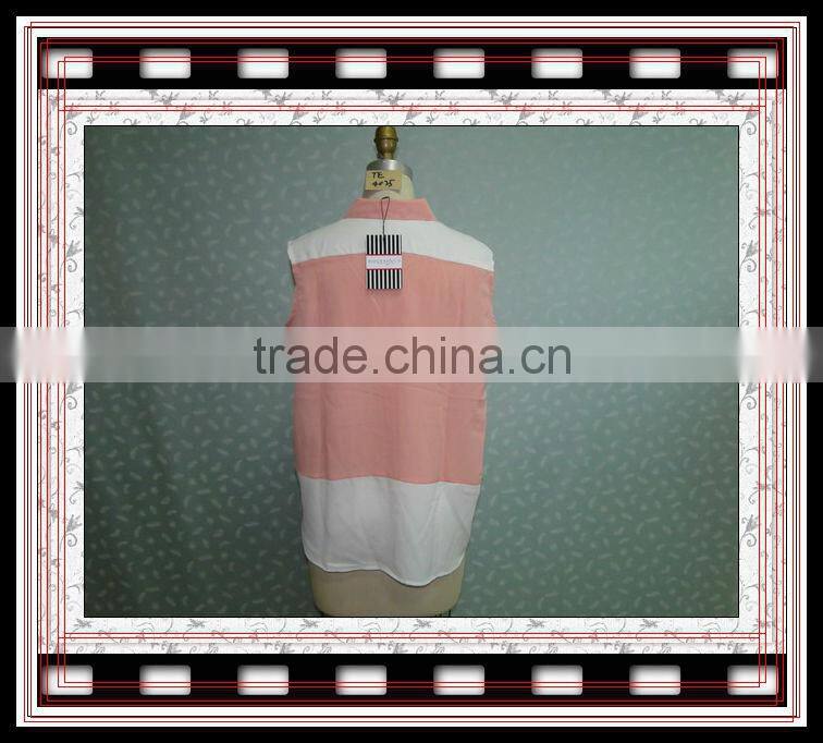 2015 ladies shirts and blouses with combined color tape