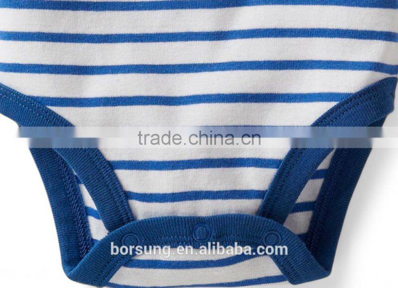 Fashion Short Sleeve Baby Toddler Clothing Striped Applique Baby Bodysuit With Pearl Stitch
