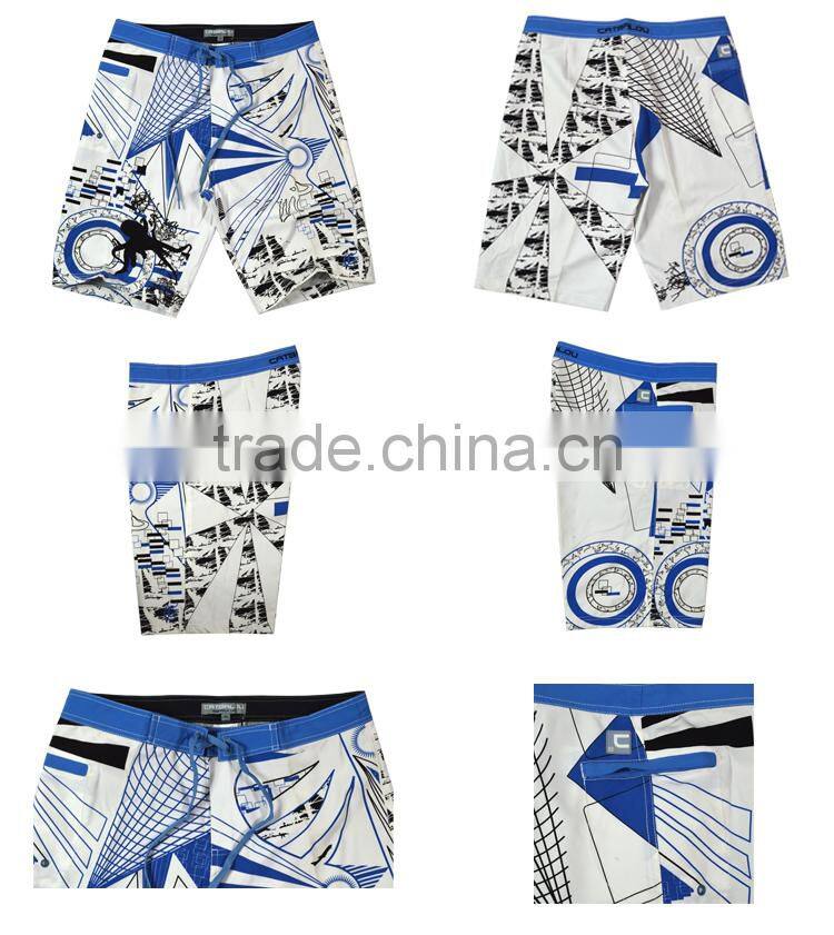 blue and white line design men board shorts
