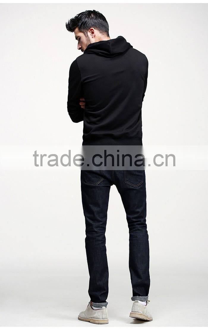 High quality black plain stylish custom cowl neck hoodies for men