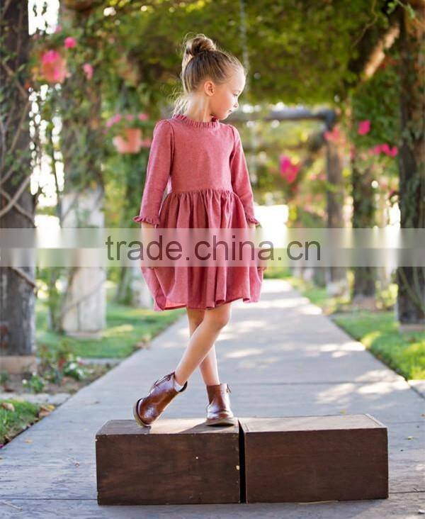Cotton Linen Fabric Childrens Dresses Ruffles Cuff Kid Clothing Fall Linen Dress
