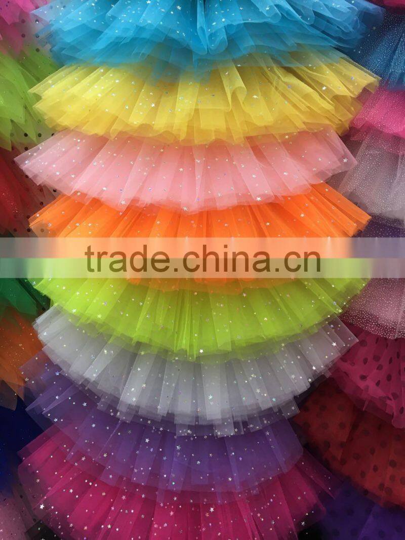 Ladies&children umbrella stylish skirt triple ruffles shining sparkle stage ballroom performance tutu skirt