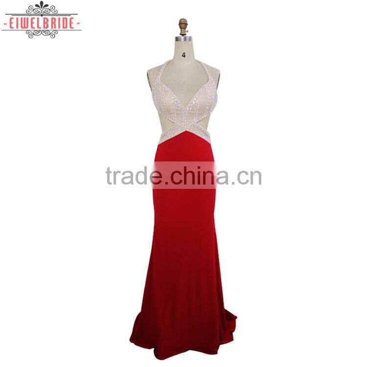 Red Halter Beading Formal Evening Dress