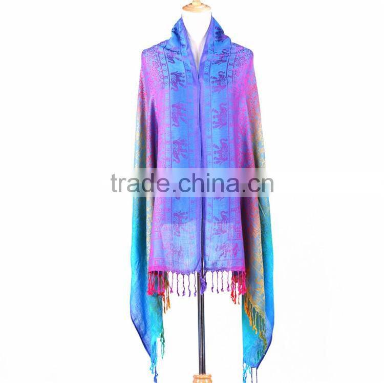 High quality rainbow hajib paisley jacquard pashmina scarf shawl