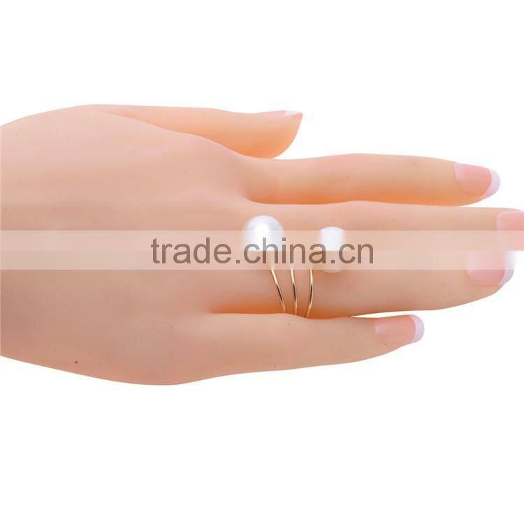 Gold-plated Alloy Double Pearls Knuckle Finger Spiral Ring