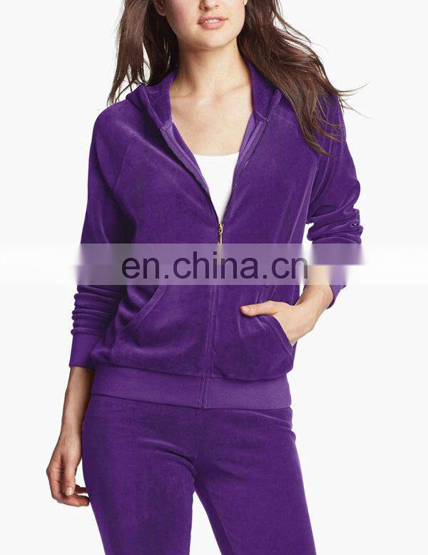 CHEFON Women Velour Zip Front Hoodie Tracksuit CNA0049