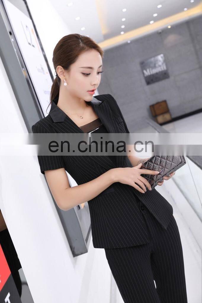 Brand Quality Latest Designer Blue Office Short Sleeve Suits for Women Professional Supplier