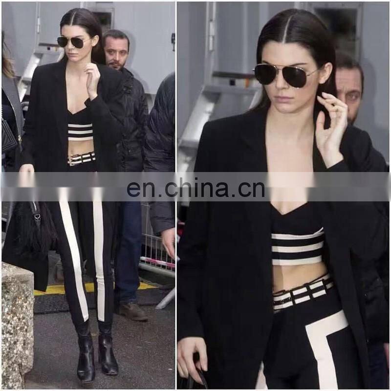 Ladies Fashion Trousers Design Women Office Wear and Casual Black White Vertical Stripes Pants