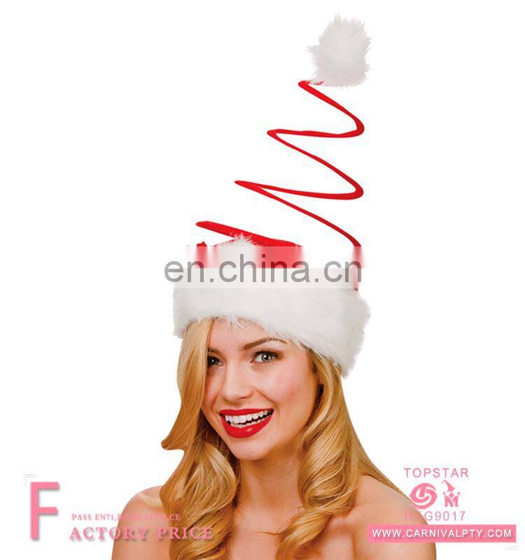 2017 New Design Promotional Fascinating Giant Red Spiral Spring Santa Hat For Christmas