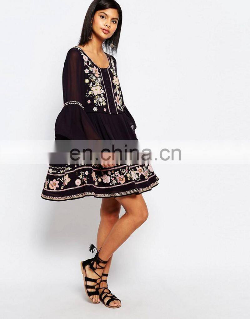 Europe black embroidery loose women casual dresses latest dress designs