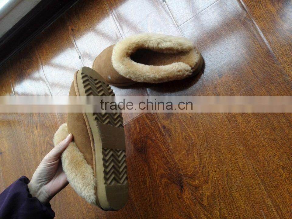 warm plush fur collar cow suede upper sheepskin lining men leather slipper