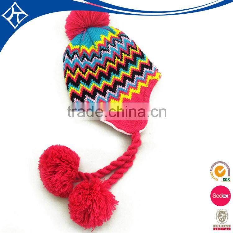 acrylic girl knit earflap hat,and 100% acrylic material knit hat