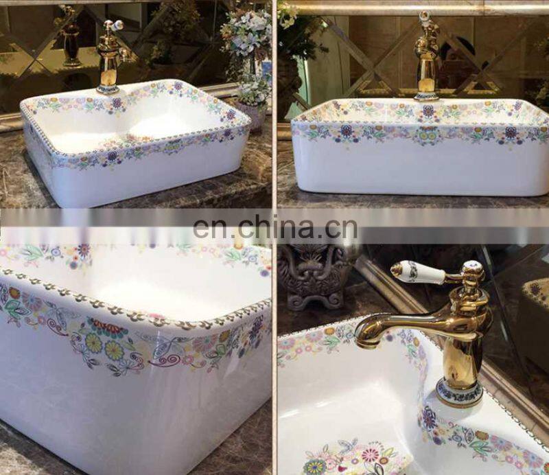 High temperature burning ceramic porcelain rectangular bathroom basin