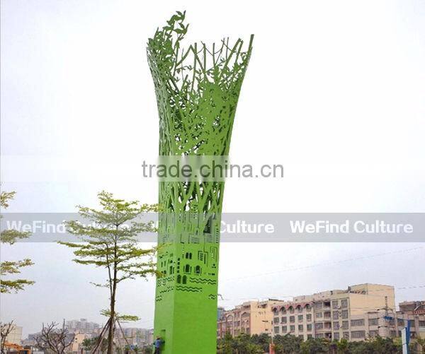 Large Outdoor Metal Iron Tree Sculpture with Green Lacquered