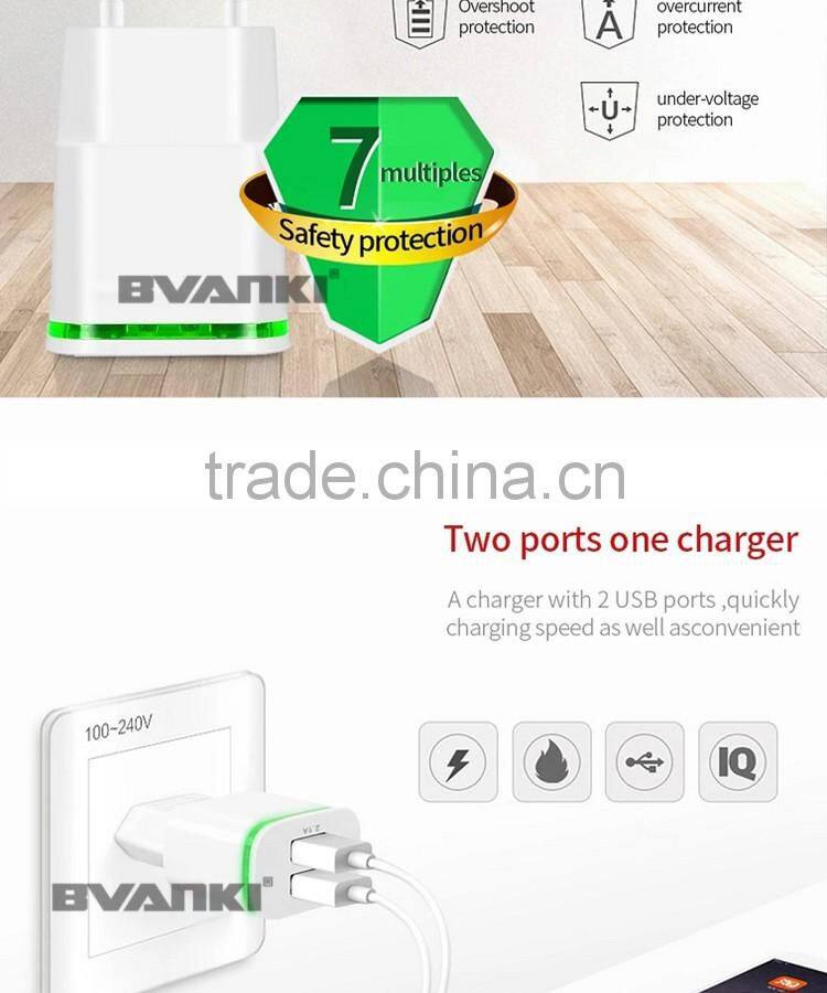 Universal 5V 2A EU AC Travel LED Light dual USB Wall Charger for iPhone 6 6S for Samsung Galaxy S5 S6 S7 Cell Phones Adapter